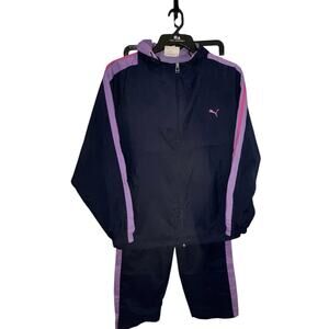 Vintage Puma Women’s Tracksuit Windbreaker 90s Navy Blue/Purple Suit Sz L